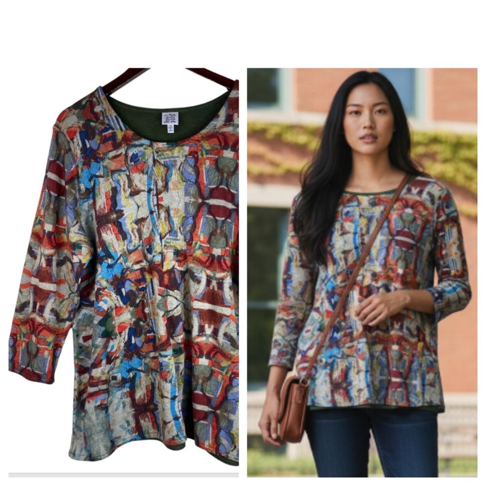 Parsley & Sage Sz 1X 16 18 Top Tunic Shirt Art to Wear Graphic Vibrant Stretch